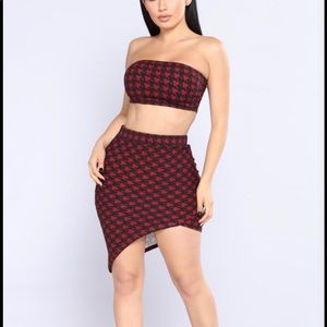 Red houndstooth two piece set